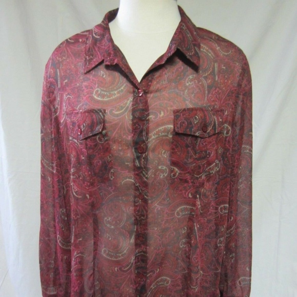 Eddie Bauer Tops - Eddie Bauer Sheer Paisley Blouse XL